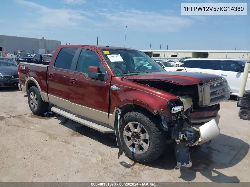 2007 Ford F-150 Lariat/Xlt VIN: 1FTPW12V57KC14380 Lot: 40151873