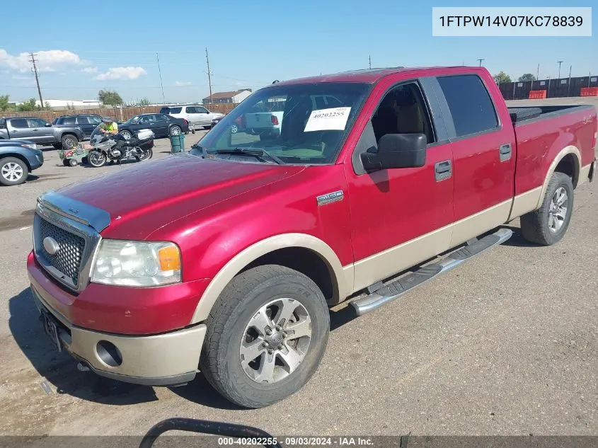 2007 Ford F-150 Fx4/Lariat/Xlt VIN: 1FTPW14V07KC78839 Lot: 40202255