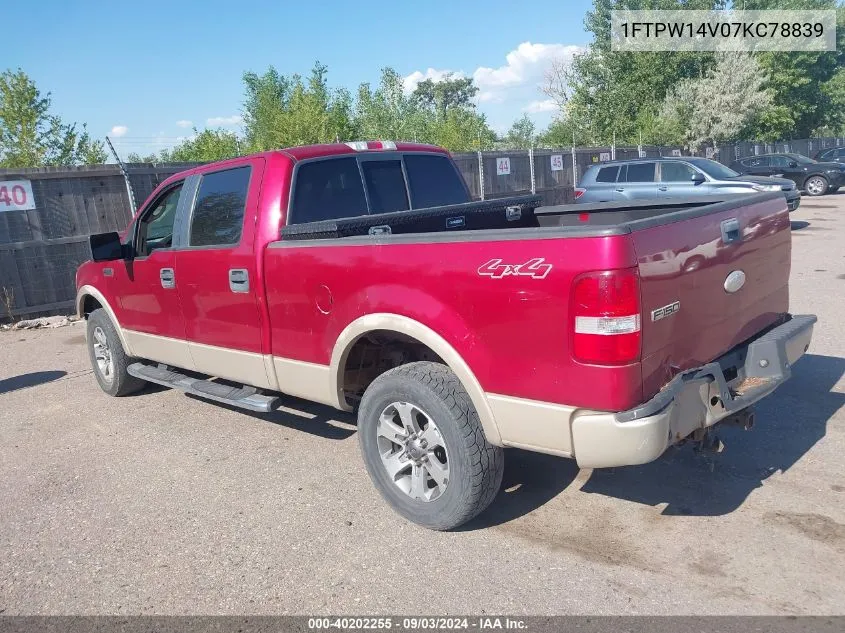 2007 Ford F-150 Fx4/Lariat/Xlt VIN: 1FTPW14V07KC78839 Lot: 40202255