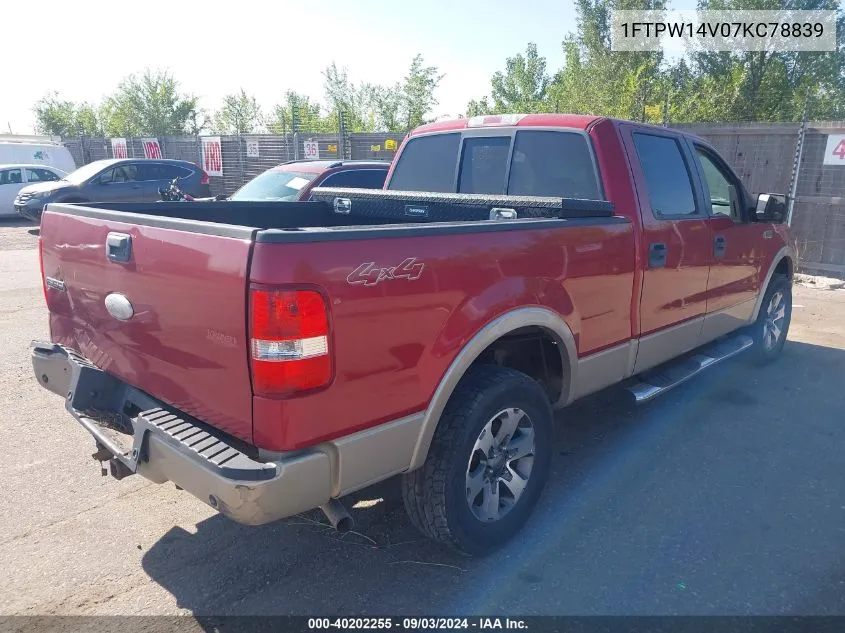 2007 Ford F-150 Fx4/Lariat/Xlt VIN: 1FTPW14V07KC78839 Lot: 40202255