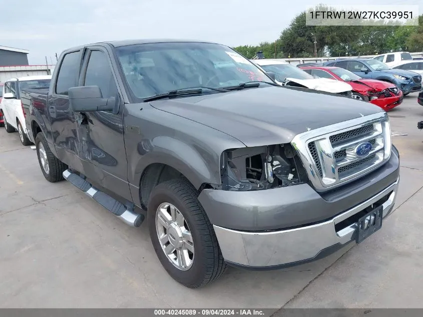 2007 Ford F-150 Xlt VIN: 1FTRW12W27KC39951 Lot: 40245089