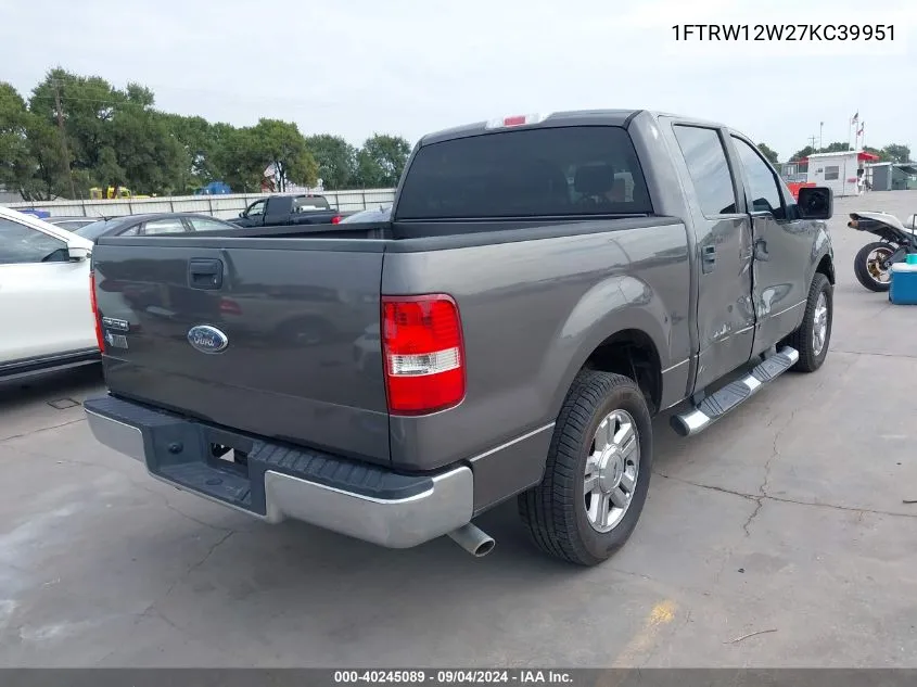 2007 Ford F-150 Xlt VIN: 1FTRW12W27KC39951 Lot: 40245089