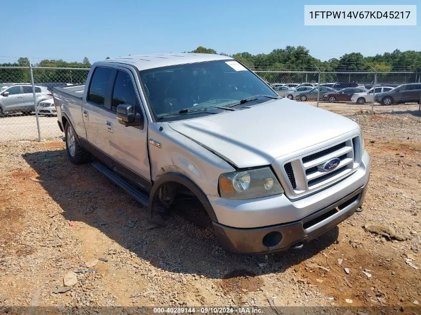 2007 Ford F150 Supercrew VIN: 1FTPW14V67KD45217 Lot: 40289144