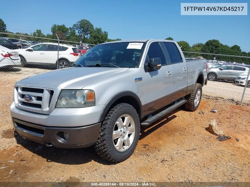 2007 Ford F150 Supercrew VIN: 1FTPW14V67KD45217 Lot: 40289144