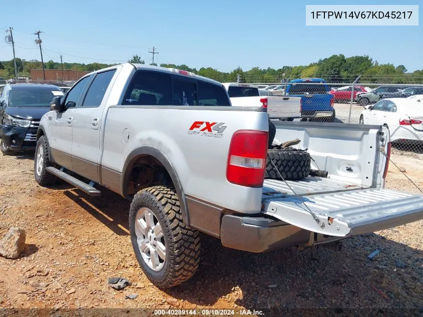 2007 Ford F150 Supercrew VIN: 1FTPW14V67KD45217 Lot: 40289144