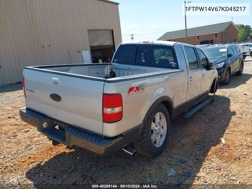 2007 Ford F150 Supercrew VIN: 1FTPW14V67KD45217 Lot: 40289144