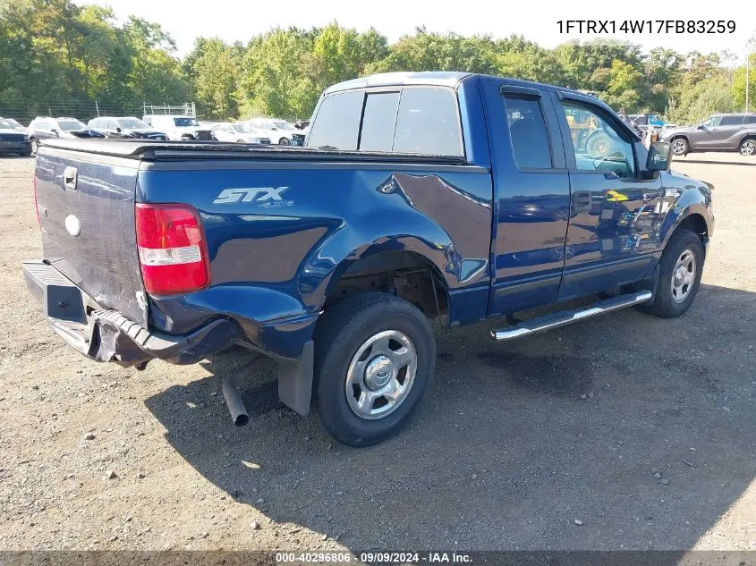 2007 Ford F-150 Fx4/Stx/Xl/Xlt VIN: 1FTRX14W17FB83259 Lot: 40296806