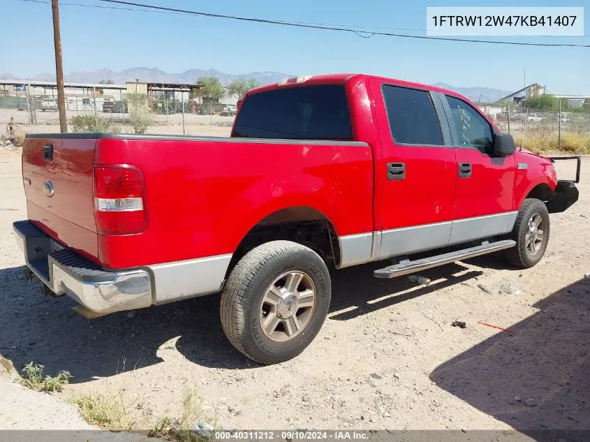 1FTRW12W47KB41407 2007 Ford F150 Supercrew