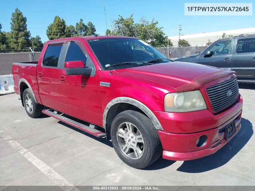 2007 Ford F-150 Lariat/Xlt VIN: 1FTPW12V57KA72645 Lot: 40312003