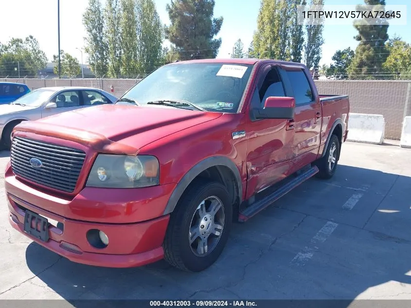 2007 Ford F-150 Lariat/Xlt VIN: 1FTPW12V57KA72645 Lot: 40312003