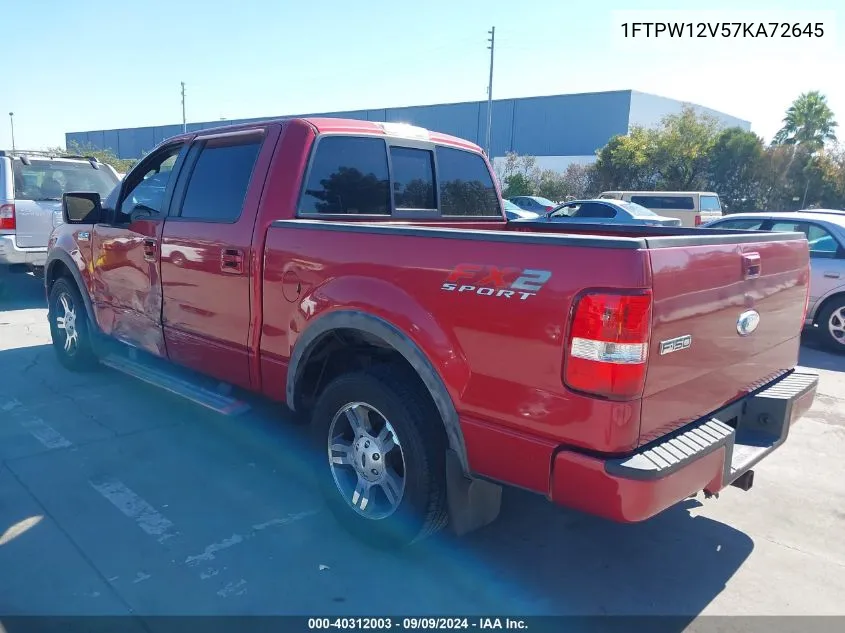 2007 Ford F-150 Lariat/Xlt VIN: 1FTPW12V57KA72645 Lot: 40312003