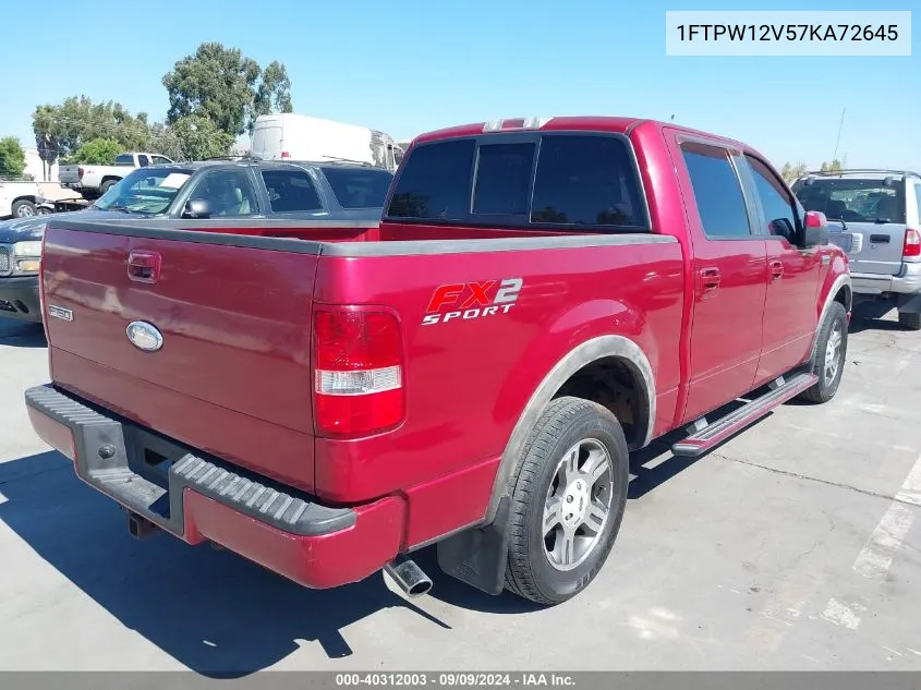 2007 Ford F-150 Lariat/Xlt VIN: 1FTPW12V57KA72645 Lot: 40312003