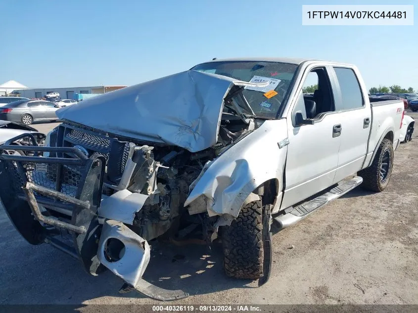 2007 Ford F-150 Fx4/Lariat/Xlt VIN: 1FTPW14V07KC44481 Lot: 40326119