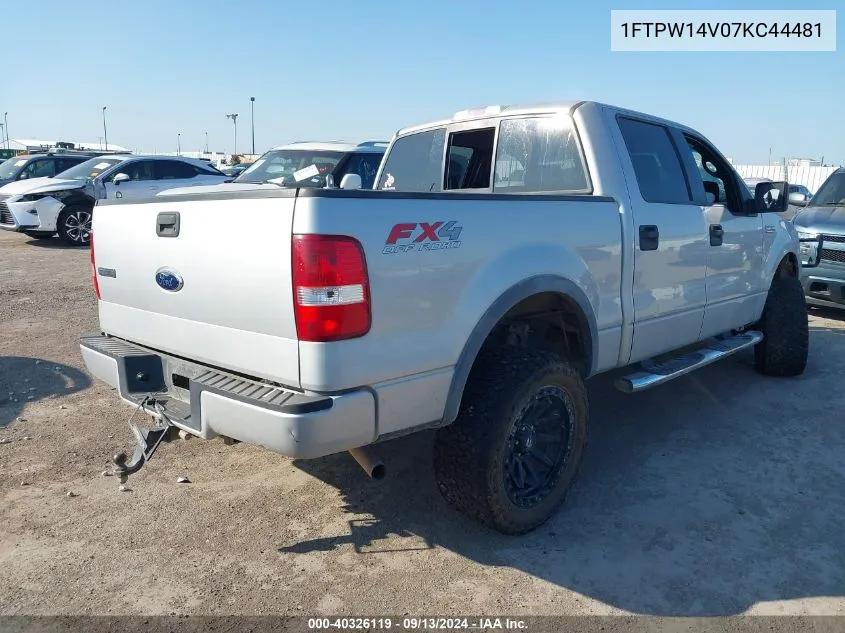 2007 Ford F-150 Fx4/Lariat/Xlt VIN: 1FTPW14V07KC44481 Lot: 40326119