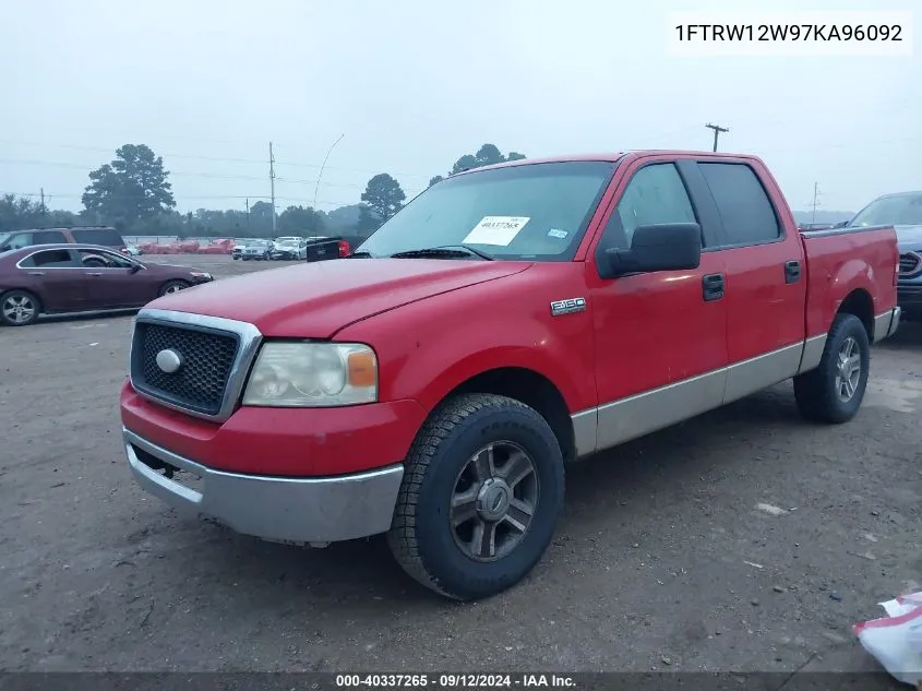 2007 Ford F-150 Xlt VIN: 1FTRW12W97KA96092 Lot: 40337265