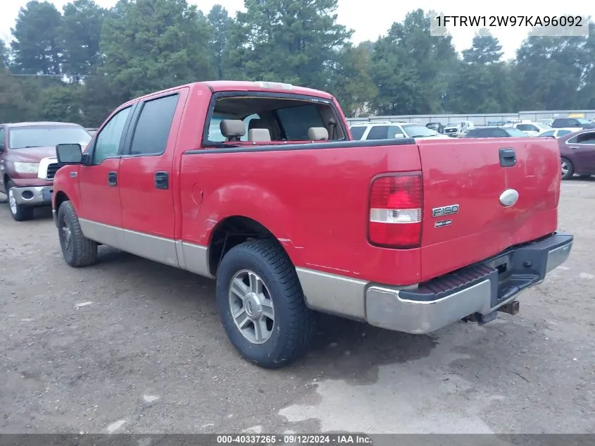 2007 Ford F-150 Xlt VIN: 1FTRW12W97KA96092 Lot: 40337265