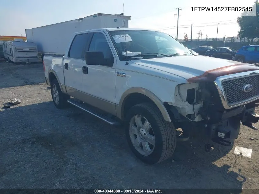 2007 Ford F150 Supercrew VIN: 1FTPW14527FB02545 Lot: 40344888