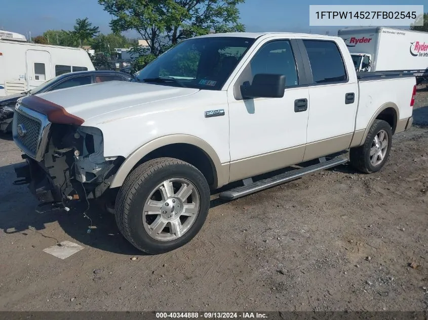 2007 Ford F150 Supercrew VIN: 1FTPW14527FB02545 Lot: 40344888