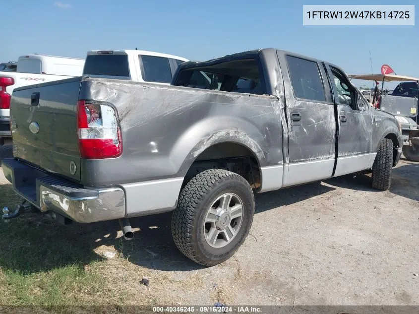 2007 Ford F-150 Xlt VIN: 1FTRW12W47KB14725 Lot: 40346245