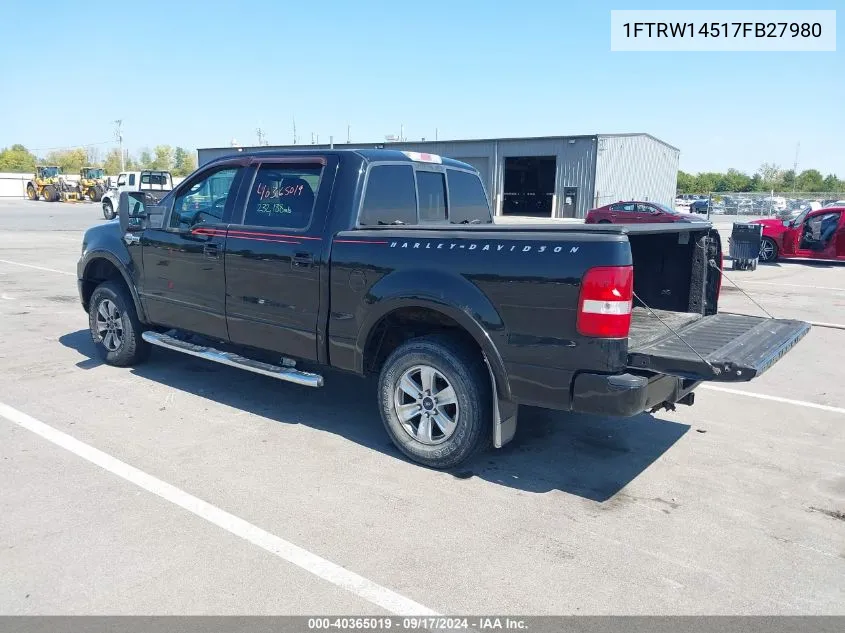 2007 Ford F-150 Lariat VIN: 1FTRW14517FB27980 Lot: 40365019