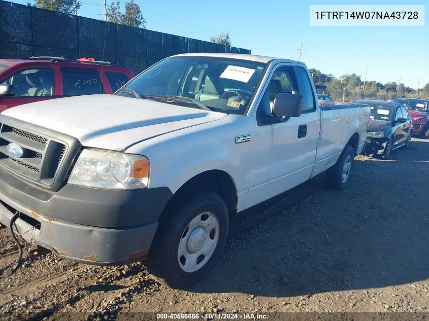 2007 Ford F-150 Stx/Xl/Xlt VIN: 1FTRF14W07NA43728 Lot: 40566666