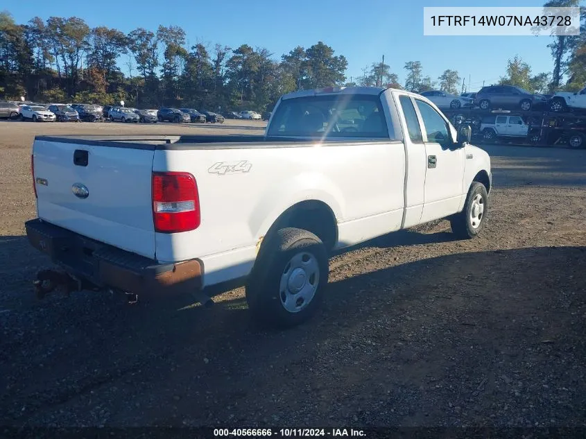 2007 Ford F-150 Stx/Xl/Xlt VIN: 1FTRF14W07NA43728 Lot: 40566666