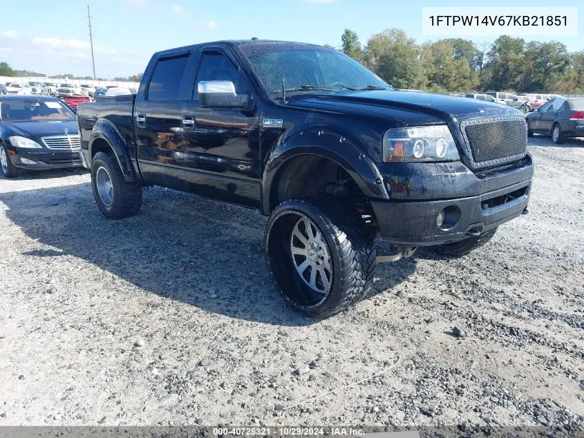 2007 Ford F-150 Fx4/King Ranch/Lariat/Xlt VIN: 1FTPW14V67KB21851 Lot: 40725321