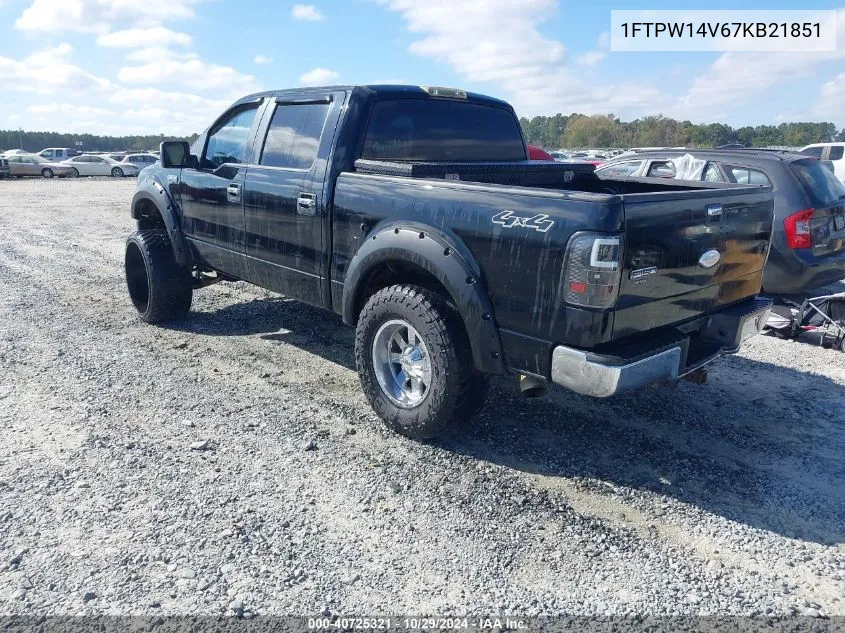 2007 Ford F-150 Fx4/King Ranch/Lariat/Xlt VIN: 1FTPW14V67KB21851 Lot: 40725321