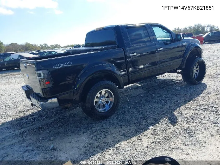 2007 Ford F-150 Fx4/King Ranch/Lariat/Xlt VIN: 1FTPW14V67KB21851 Lot: 40725321