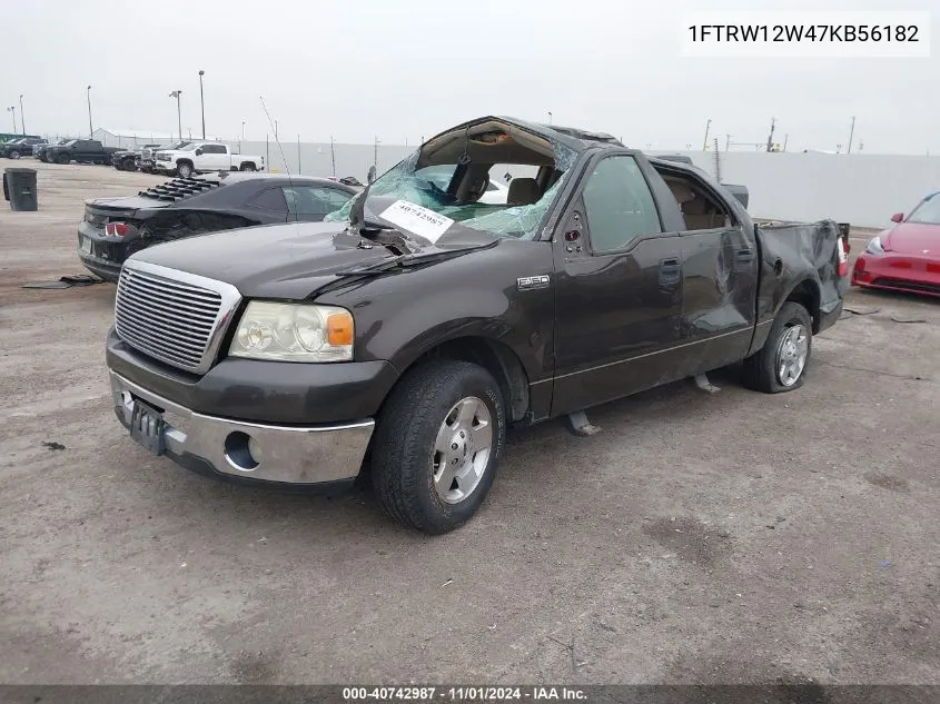 2007 Ford F-150 Xlt VIN: 1FTRW12W47KB56182 Lot: 40742987