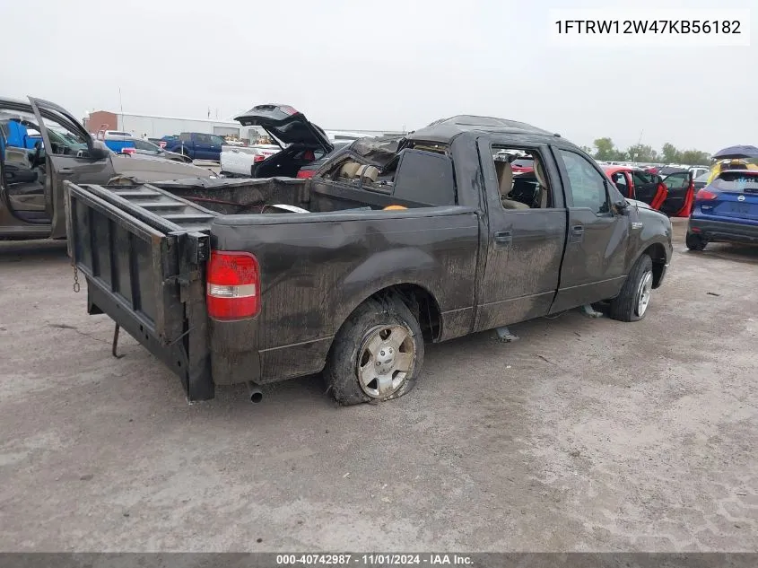 2007 Ford F-150 Xlt VIN: 1FTRW12W47KB56182 Lot: 40742987