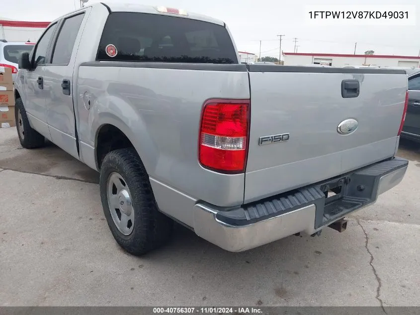 2007 Ford F-150 Lariat/Xlt VIN: 1FTPW12V87KD49031 Lot: 40756307