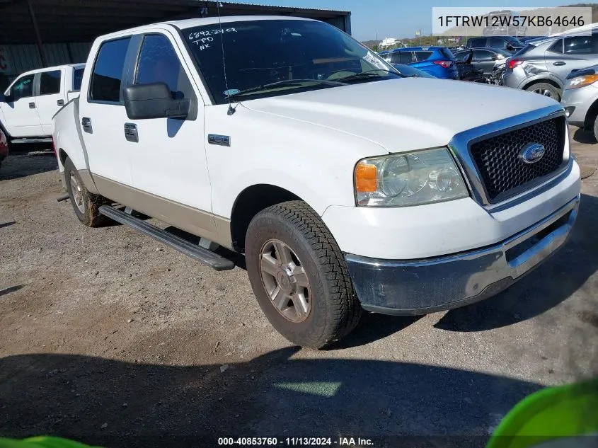 2007 Ford F-150 Xlt VIN: 1FTRW12W57KB64646 Lot: 40853760