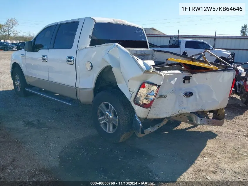 2007 Ford F-150 Xlt VIN: 1FTRW12W57KB64646 Lot: 40853760