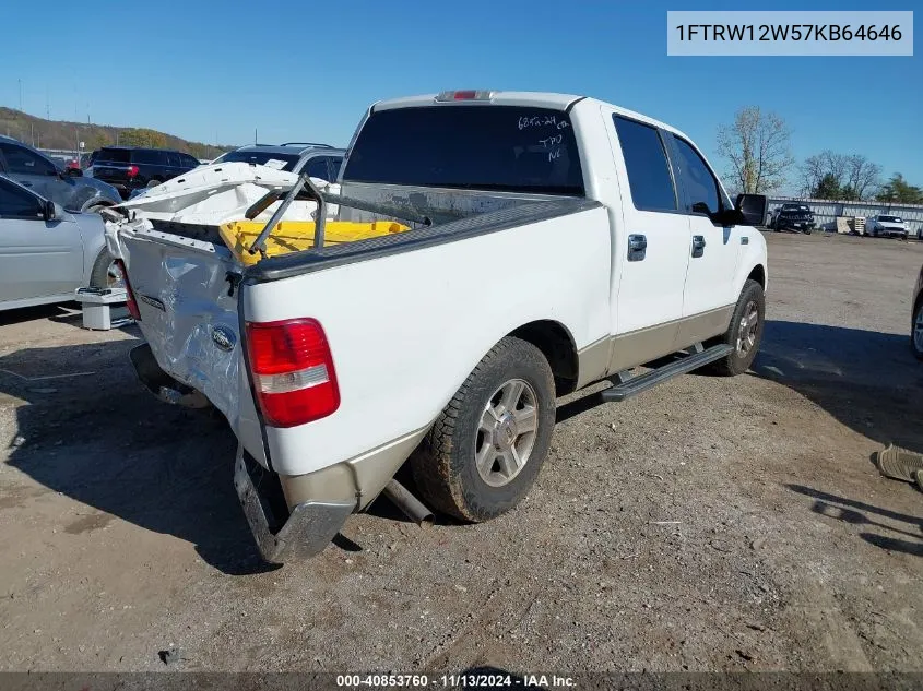 2007 Ford F-150 Xlt VIN: 1FTRW12W57KB64646 Lot: 40853760