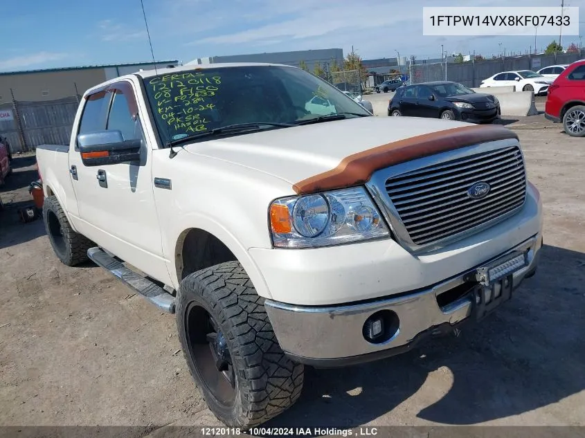 2008 Ford F150 Supercrew VIN: 1FTPW14VX8KF07433 Lot: 12120118