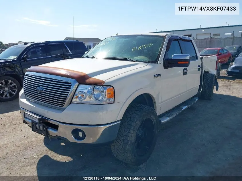 2008 Ford F150 Supercrew VIN: 1FTPW14VX8KF07433 Lot: 12120118