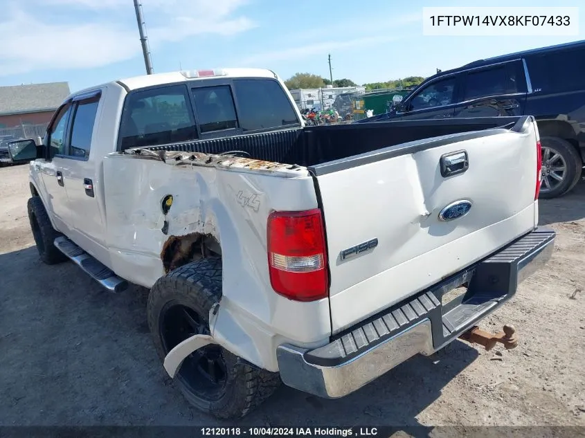 2008 Ford F150 Supercrew VIN: 1FTPW14VX8KF07433 Lot: 12120118