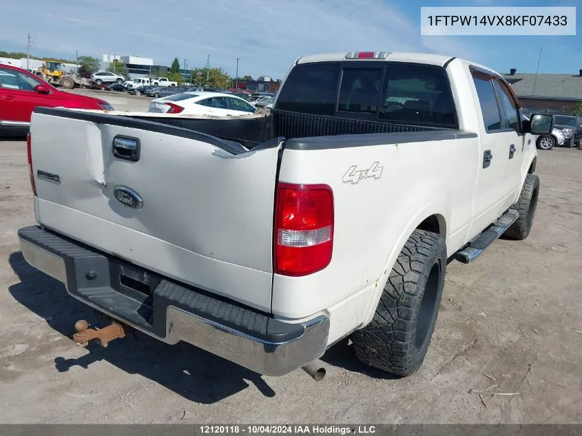 2008 Ford F150 Supercrew VIN: 1FTPW14VX8KF07433 Lot: 12120118