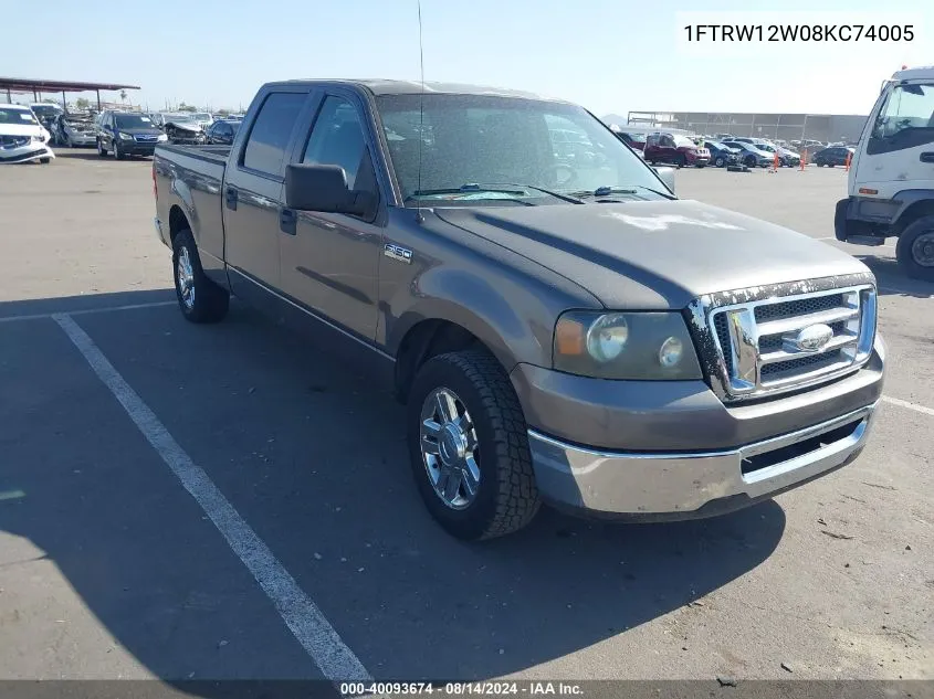 2008 Ford F-150 Xlt VIN: 1FTRW12W08KC74005 Lot: 40752655