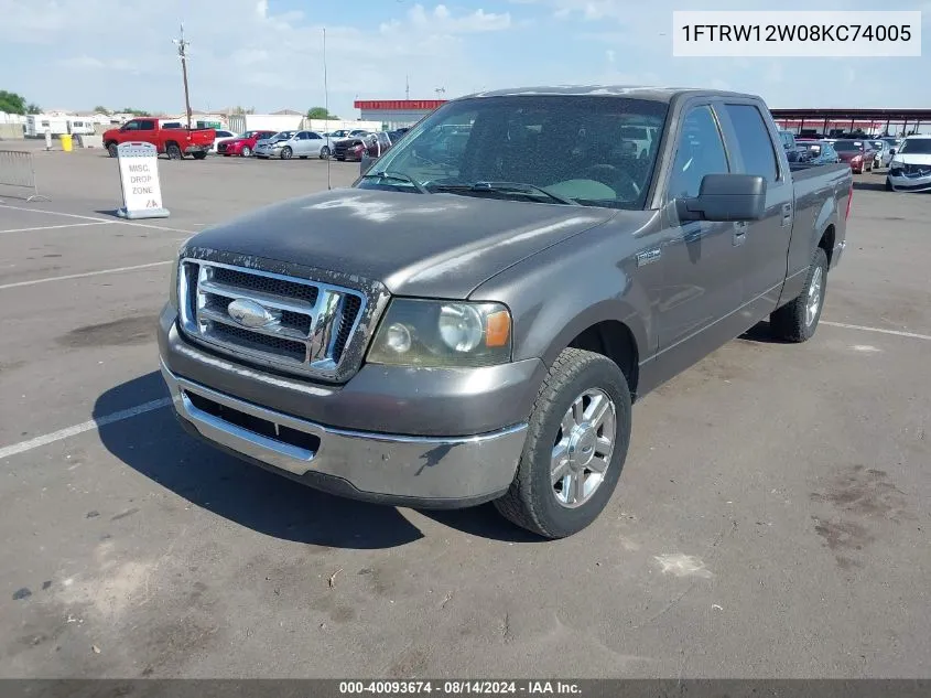 2008 Ford F-150 Xlt VIN: 1FTRW12W08KC74005 Lot: 40752655