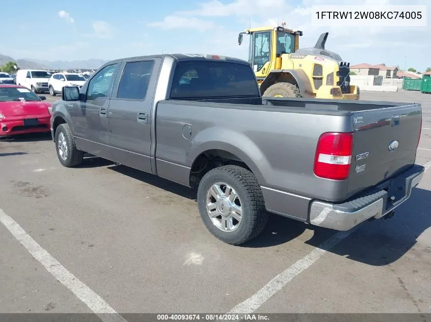 2008 Ford F-150 Xlt VIN: 1FTRW12W08KC74005 Lot: 40752655