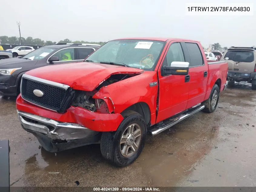 1FTRW12W78FA04830 2008 Ford F150 Supercrew