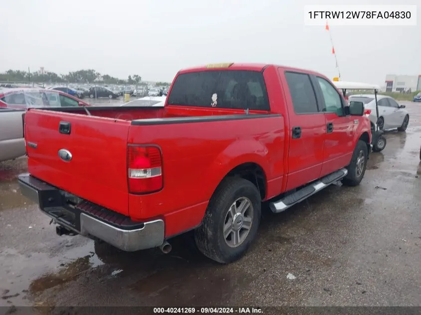 1FTRW12W78FA04830 2008 Ford F150 Supercrew