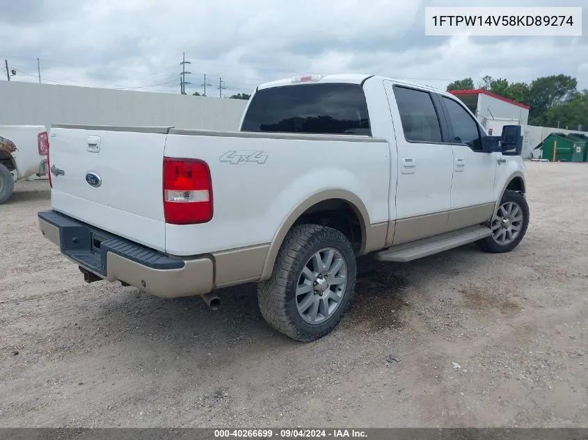 2008 Ford F-150 60Th Anniversary/Fx4/King Ranch/Lariat/Xlt VIN: 1FTPW14V58KD89274 Lot: 40266699