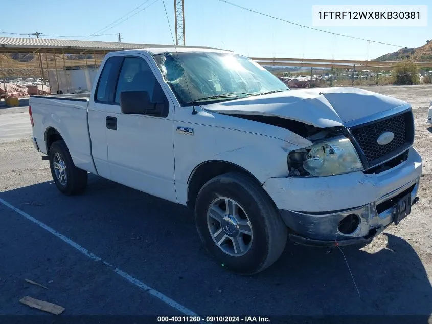 2008 Ford F-150 Fx2/Stx/Xl/Xlt VIN: 1FTRF12WX8KB30381 Lot: 40311260