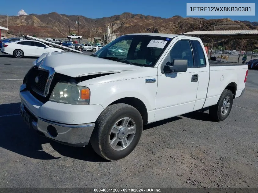 2008 Ford F-150 Fx2/Stx/Xl/Xlt VIN: 1FTRF12WX8KB30381 Lot: 40311260