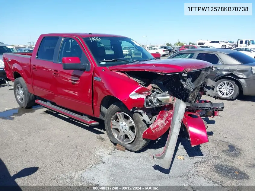 1FTPW12578KB70738 2008 Ford F150 Supercrew