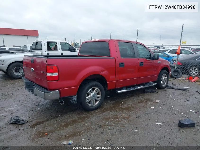 2008 Ford F-150 60Th Anniversary/Fx2/Xl/Xlt VIN: 1FTRW12W48FB34998 Lot: 40333227