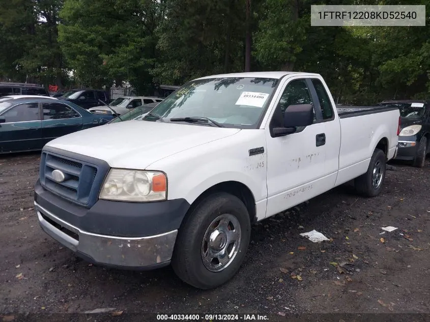 2008 Ford F-150 Stx/Xl/Xlt VIN: 1FTRF12208KD52540 Lot: 40334400